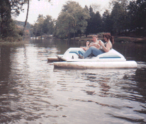 Courtney and Robin in the sinking paddle boat - Cove Lake St. Park