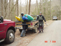 Alex and John load up at the takeout - Little Stony Creek, VA